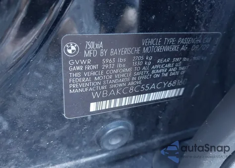 2010 BMW 750Li xDrive from USA, damaged, VIN WBAKC8C55ACY68160